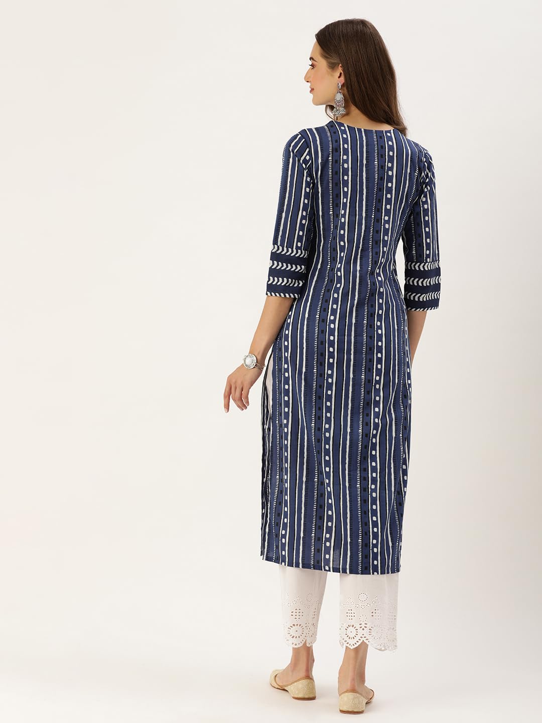Varanga Women Olive Bhandhani Print Gota Yoke Embroidered Kurta With Round Neck, Tassel Detailing, Three-Quarter Sleeves, Straig