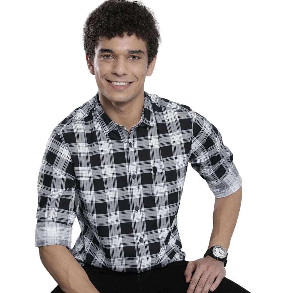 The Indian Garage Co Black Regular Fit Cutaway Collar Checkered Long Sleeves Shirt