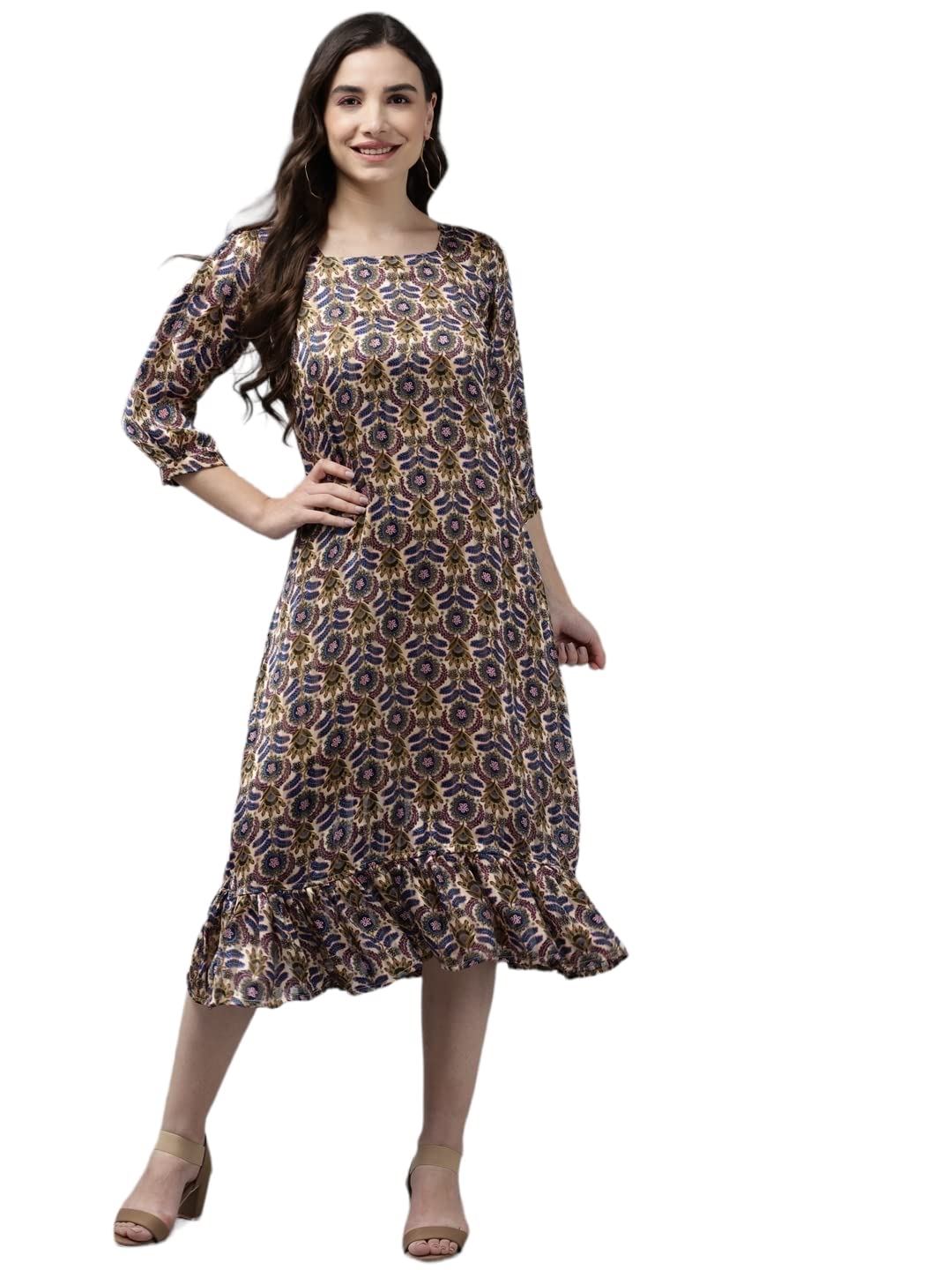 Aarika Womens Multi Color Georgette Printed Dresses (DR-AW-505-FAWN-S)