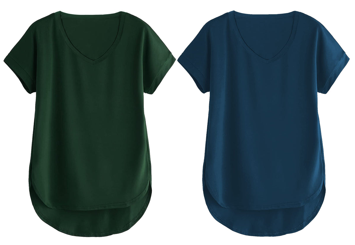 Fabricorn Combo Of Plain Bottle Green And Airforce Blue V- Neck Up And Down Cotton Tshirt For Women (Bottle Green And Airforce B