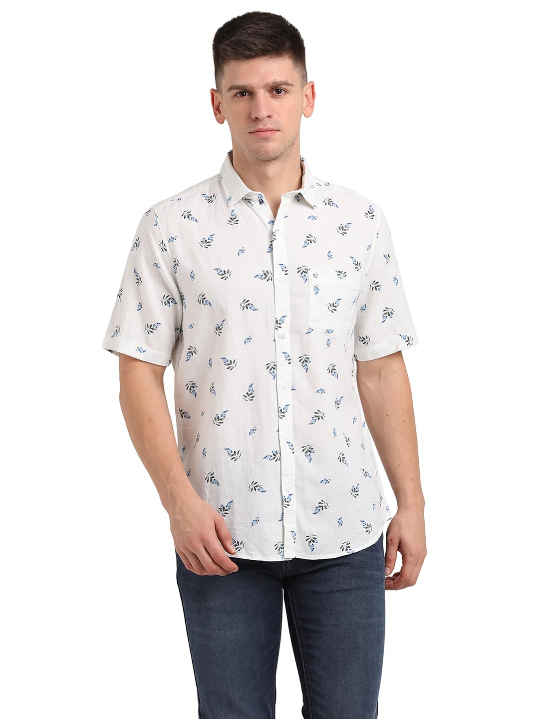 Turtle Men Cotton Linen Regular Fit Casual Shirt Off White
