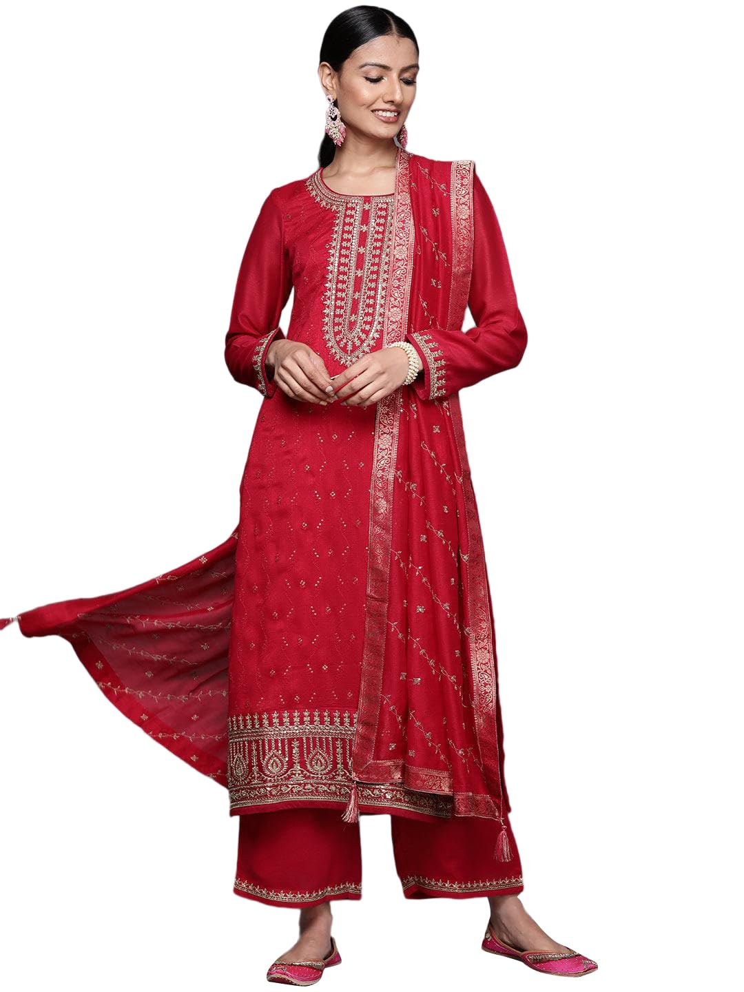 Libas Womens Silk Blend Kurta Sets (33419O_Magenta