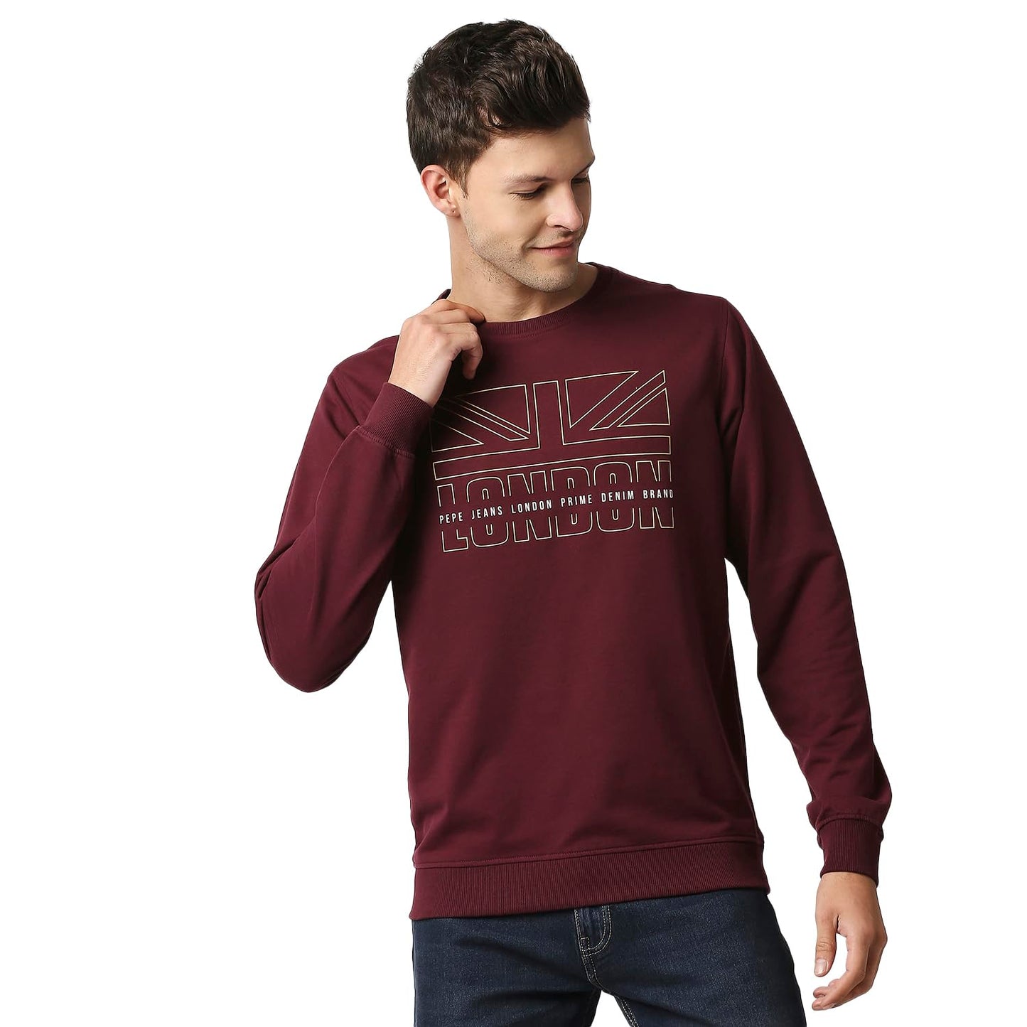 Pepe Jeans MenS Cotton Blend Crew Neck Sweatshirt (Pm582391_Burgundy_M)