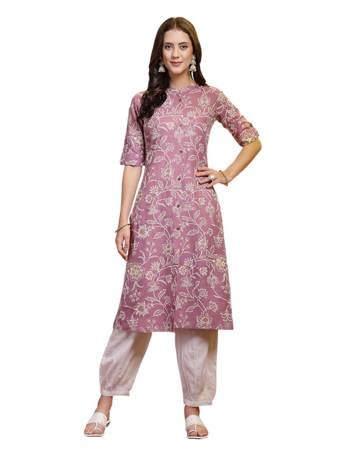 Stylum WomenS Mauve Floral Printed Rayon A-Line Kurta Pant Set