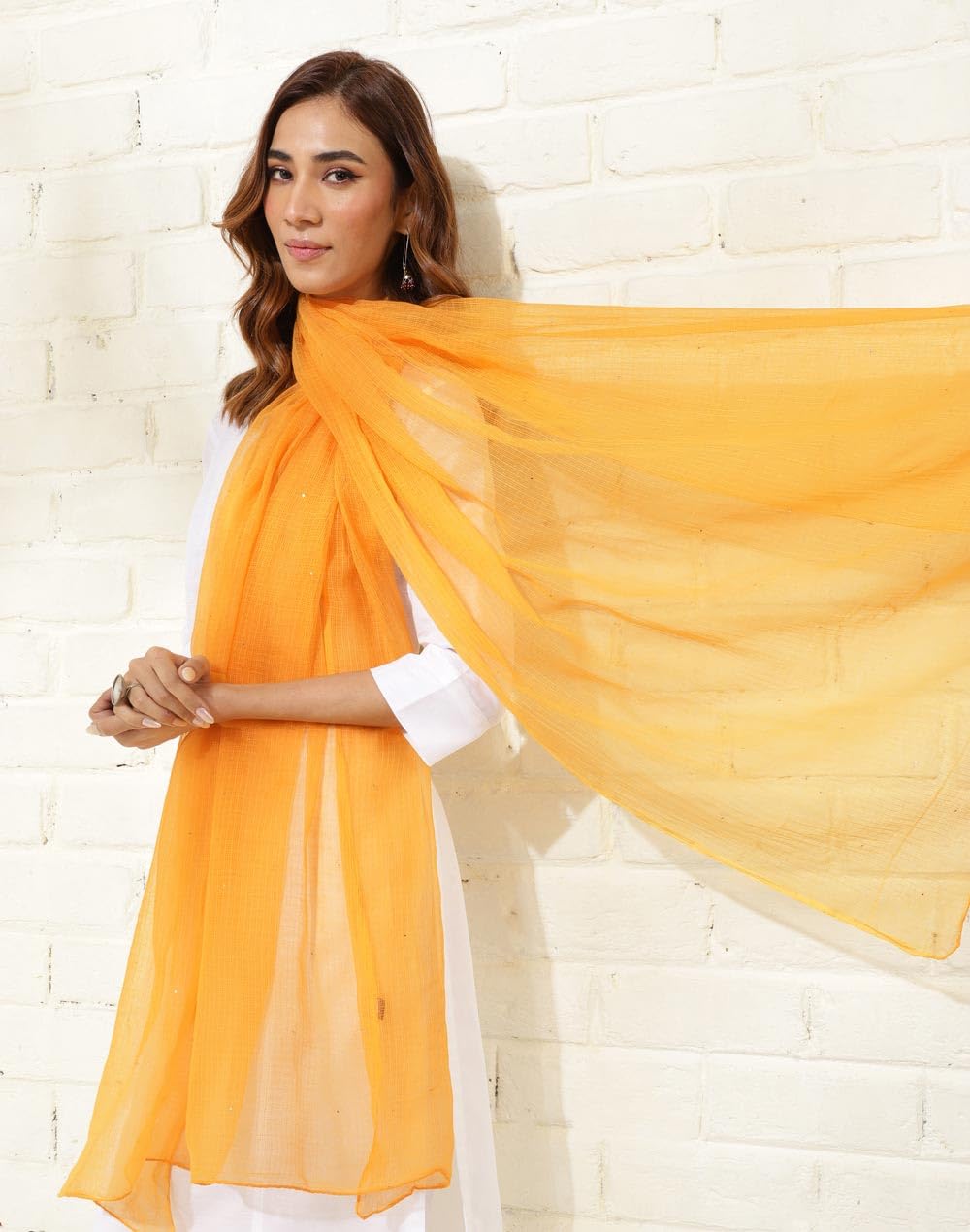 Fabindia Cotton Silk Woven Mustard Women Dupatta (Size-Free Size, 2122239MUSTARD)