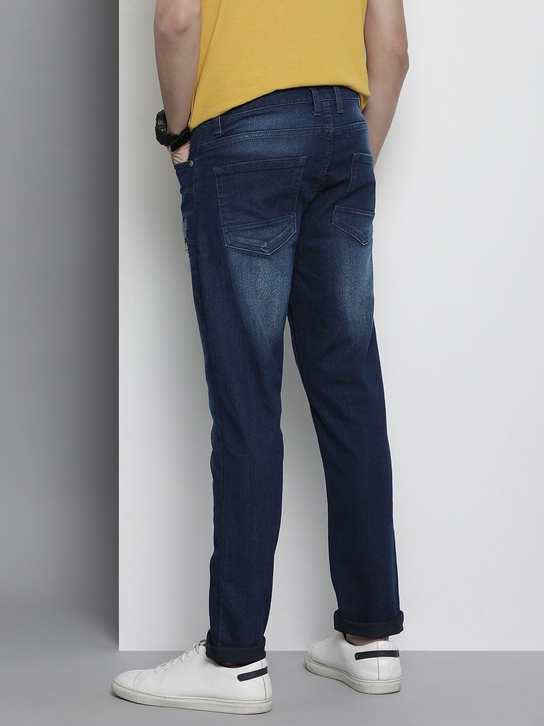 The Indian Garage Co Men Slim Fit Patched Mid-Rise Stretchable Jeans Blue