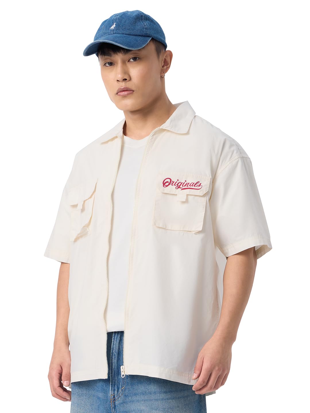 The Souled Store Solids : Off-White Men and Boys Long Sleeve Collared Neck Button Down Regular Fit Cotton Utility Shirts