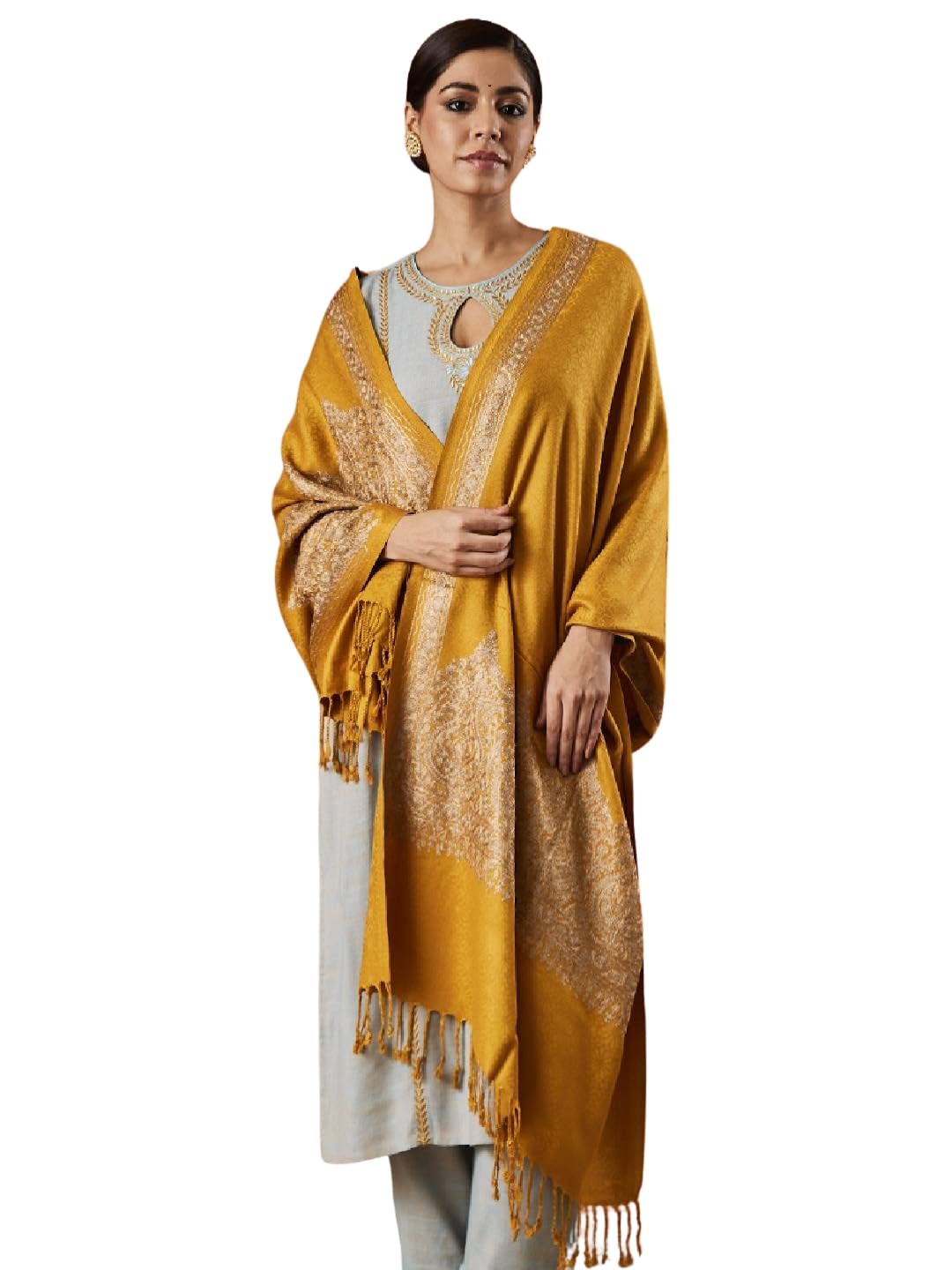 Pashmoda Women Firoza Kashmiri Aari Embroidery Stole (Size: 71X203 CM)