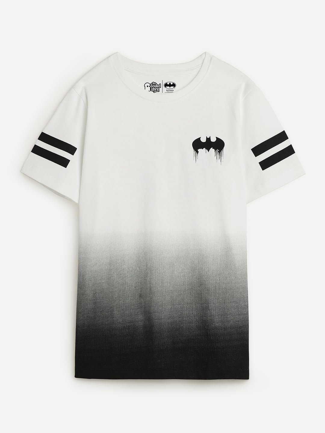 The Souled Store Batman: Gothams Saviour Short Sleeves Round Neck Black and White Graphic Printed Boys Cotton T-Shirts
