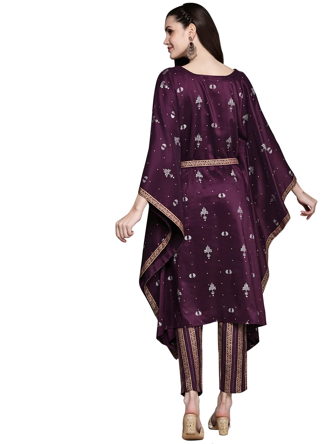 ZIYAA Women's Purple Crepe Straight Kurta And Pant Set(ZIKUCR3853ANDPA)
