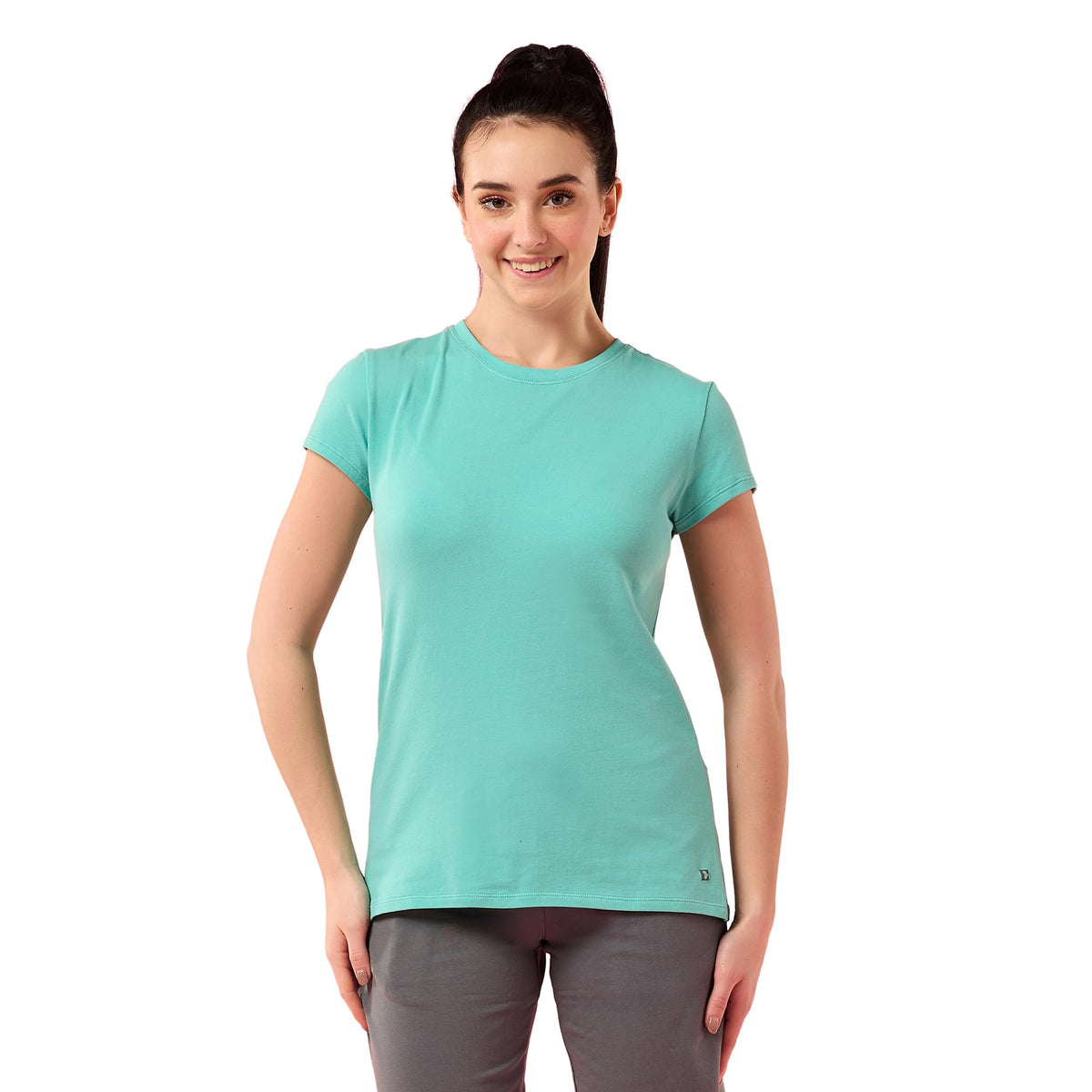 Enamor Womens Solid Slim Fit T-Shirt (E047_Pool Blue