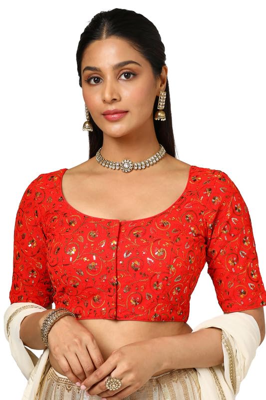 Soch Womens Red Georgette Embroidered Blouse with Sequins