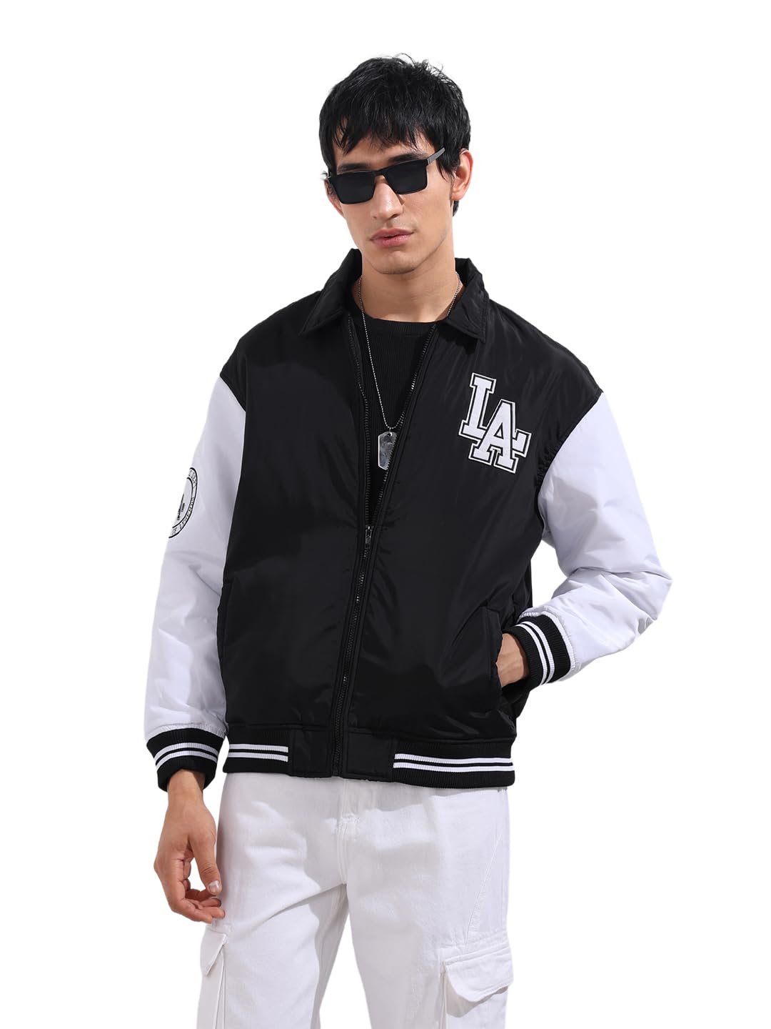 The Indian Garage Co Mens Relaxed Fit Applique Varsity Sweater