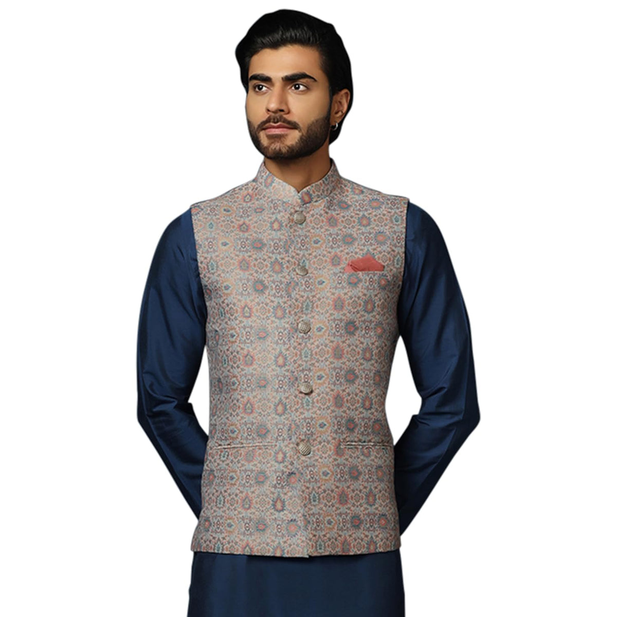 Kisah MenS Nehru Jacket Ethnic Festive Waistcoat Multicolor Cotton, Regular Fit