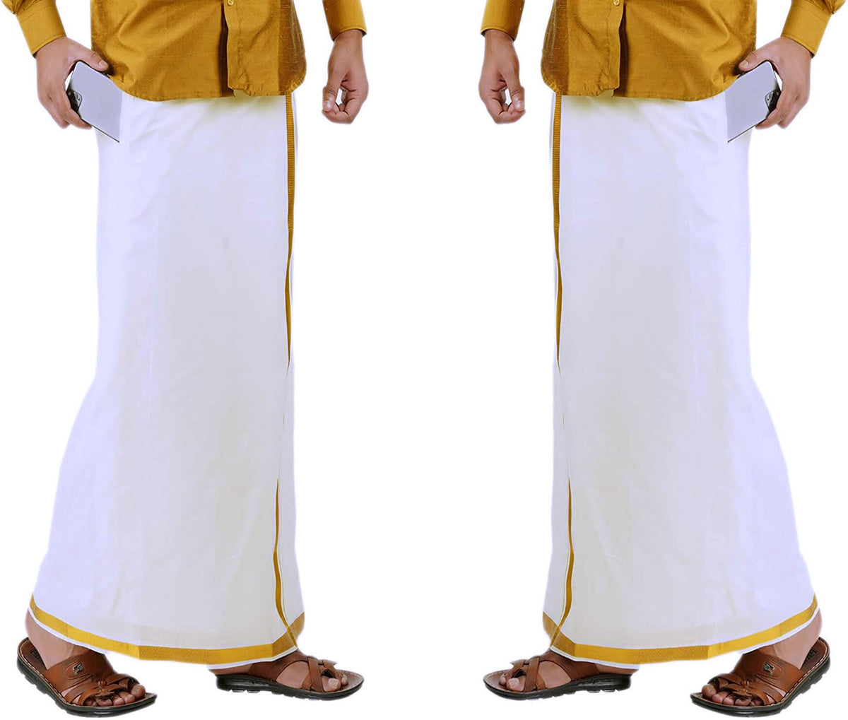 Prakasam Cotton Fine Quallity (Flexi) Adjustable 2 Way Pocket (Right/Left) Stitched White Solid Men Dhoti