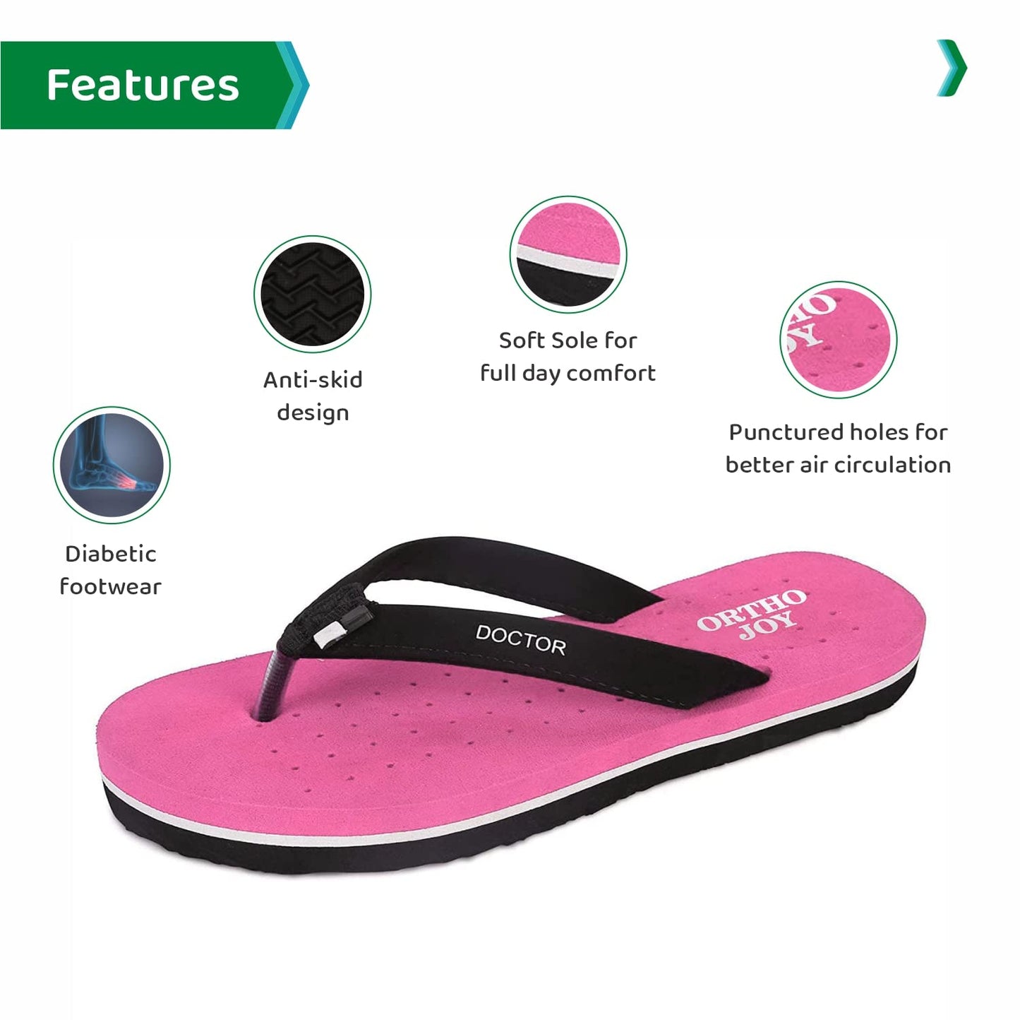 ORTHO JOY Doctor Orthopedic Slippers for Women, Brown, Size 4 UK, Everyday Use, MCR Chappals