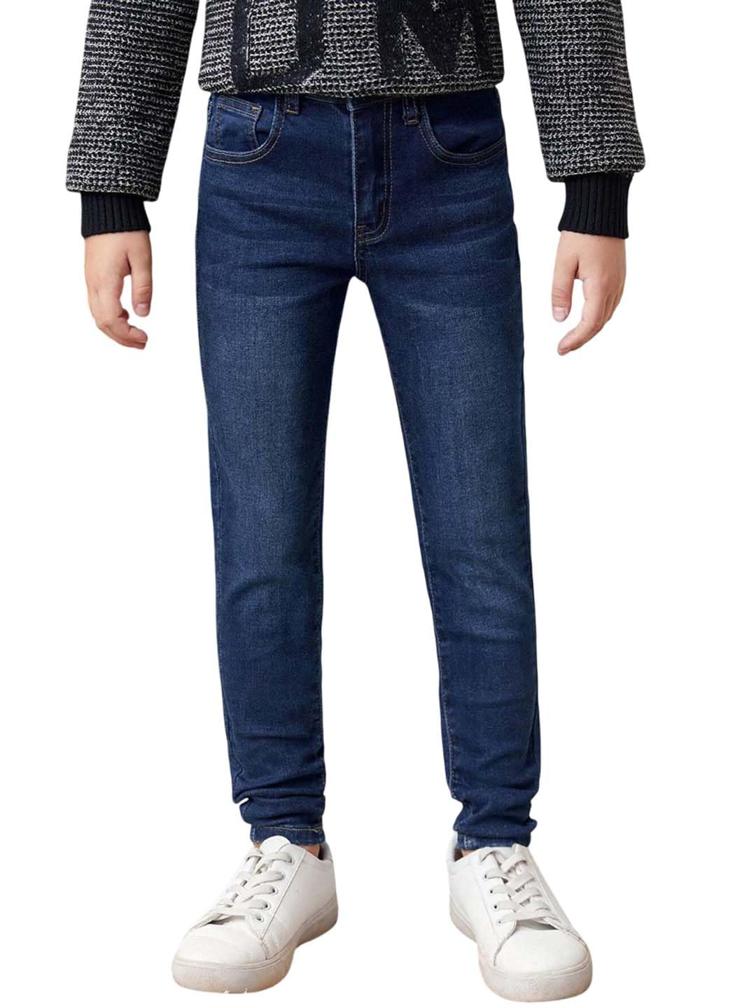 Kotty Boys Regular Fit Cotton Lycra Blend Solid Jeans Dark Blue
