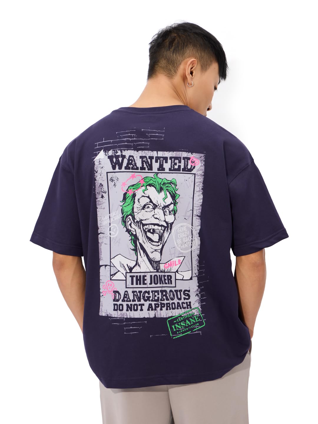 The Souled Store Official X-Joker Originals: Wanted Oversized T-Shirt for Men Boys Cotton Casual Half Sleeves Baggy Loose Fit Dr