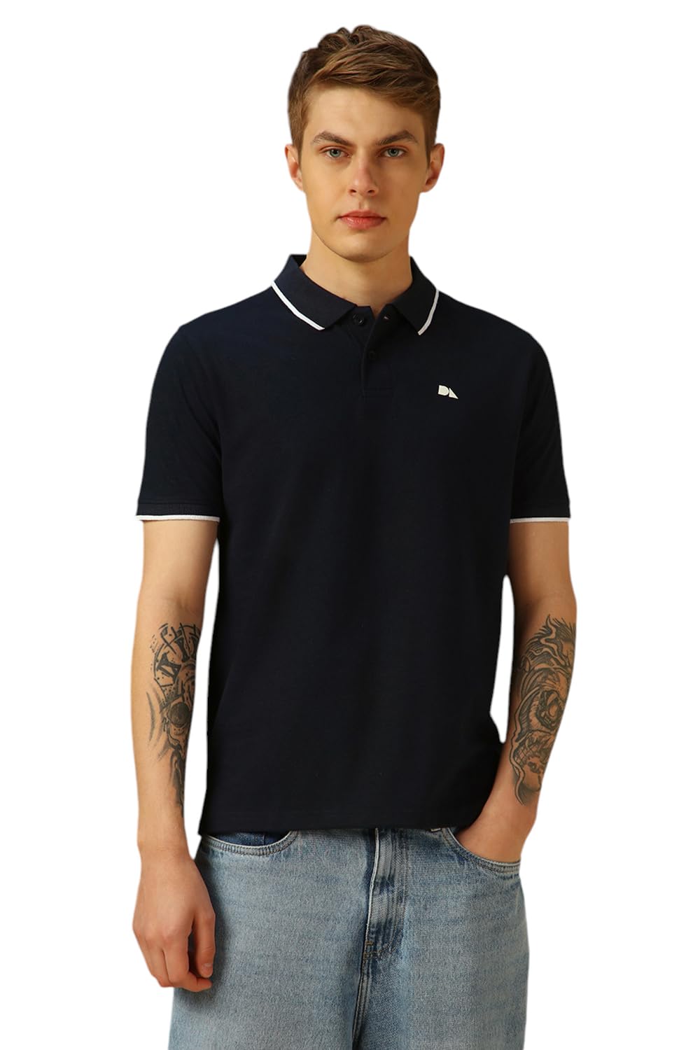 Dennis Lingo Mens Navy Blue Poly Cotton Loose Fit Solid Half Sleeve Polo T-Shirt