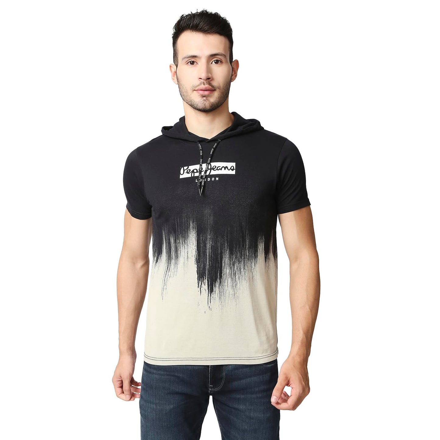 Pepe Jeans Men Cotton Regular Fit Ombre Dyed T-Shirts Black, Small