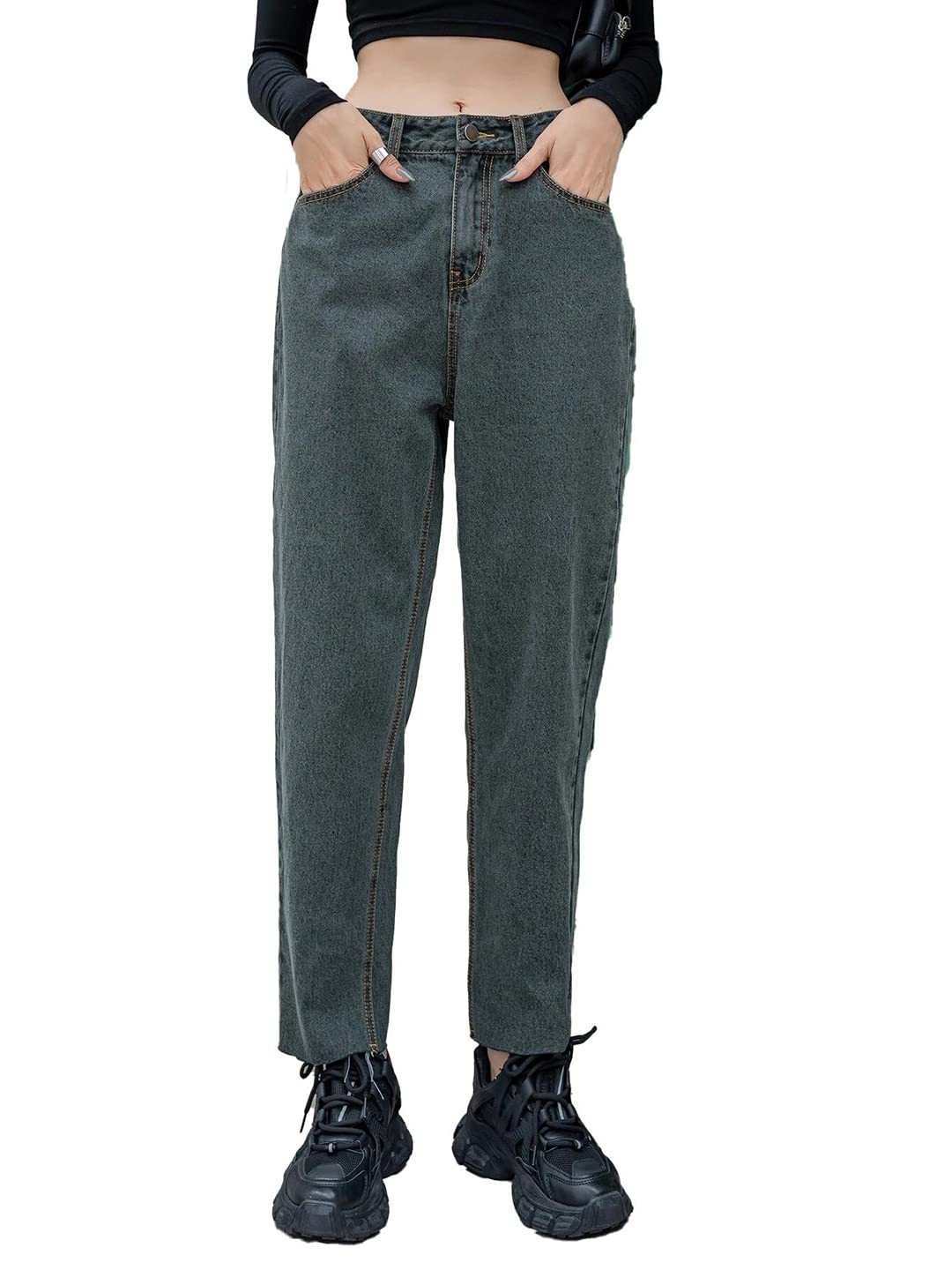 Kotty WomenS High Rise Cotton Lycra Blend Ankle Length Relaxed Fit Jeans Forest Green