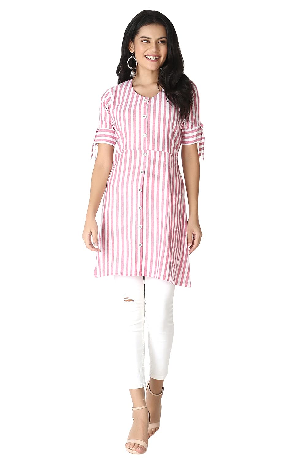 OM SAI LATEST CREATION Women's Slub Rayon 3/4 Sleeves Stitched Kurtis