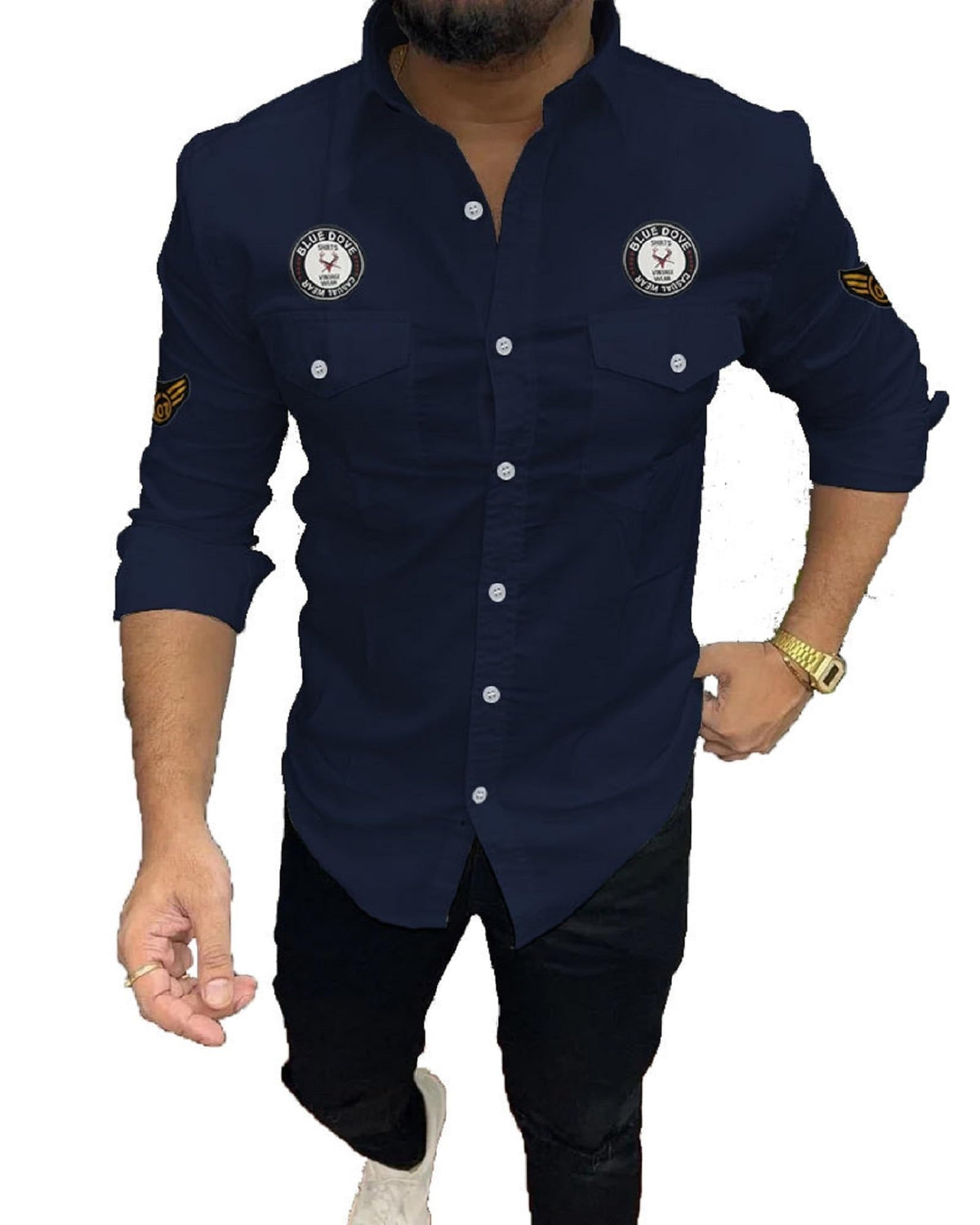 Kadiyu Double Pocket MenS Casual Fit Formal Shirt - Stylish And Comfortable Dress Shirt For Work And Everyday Wear Blue