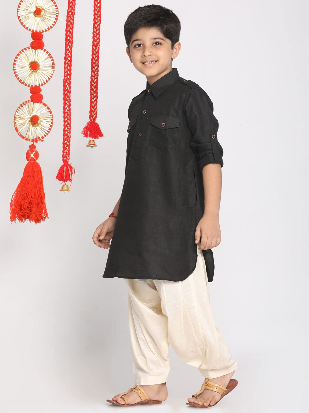 Jbn Creation Boys Black Cotton Blend Pathani Suit Set