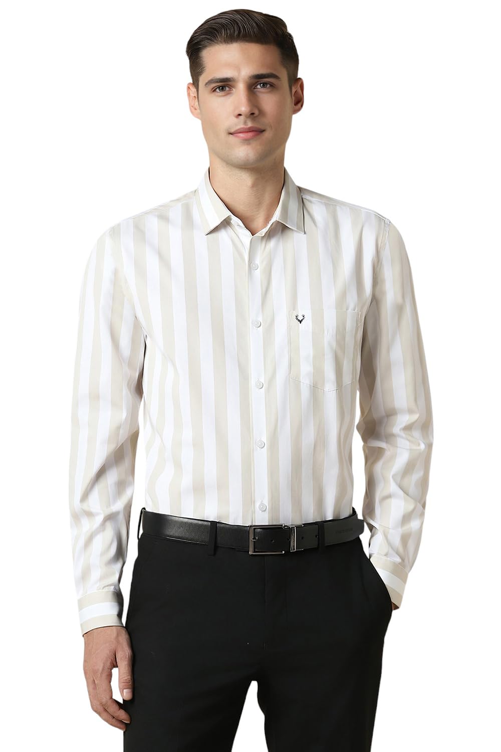 Allen Solly Men Slim Fit Striped Formal Full Sleeve Polo Shirt