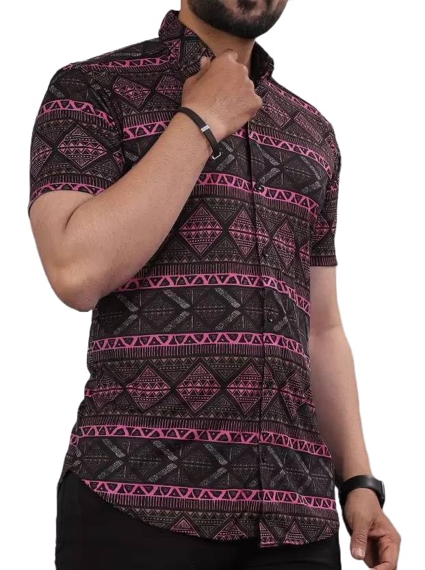 Lookmark MenS Stylish Lycra Blend Half Sleeve Shirt With Spread Collar - Featuring Trendy Prints For Casual Wear (Az-Lm-Og-Shir