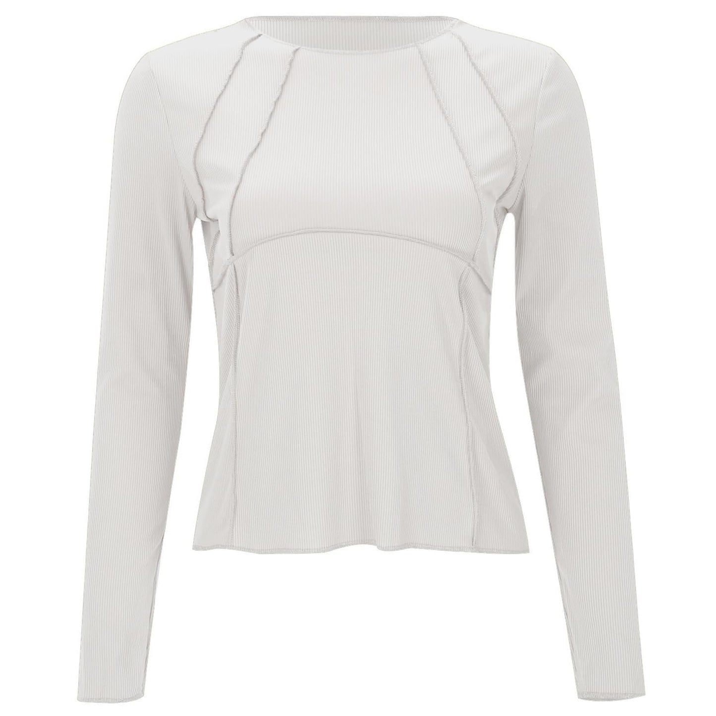 Shasmi Womens Elegant Solid White Solid Color Split Bust Long Sleeved Round Neck New Spring and Summer Plain Everyday Matching