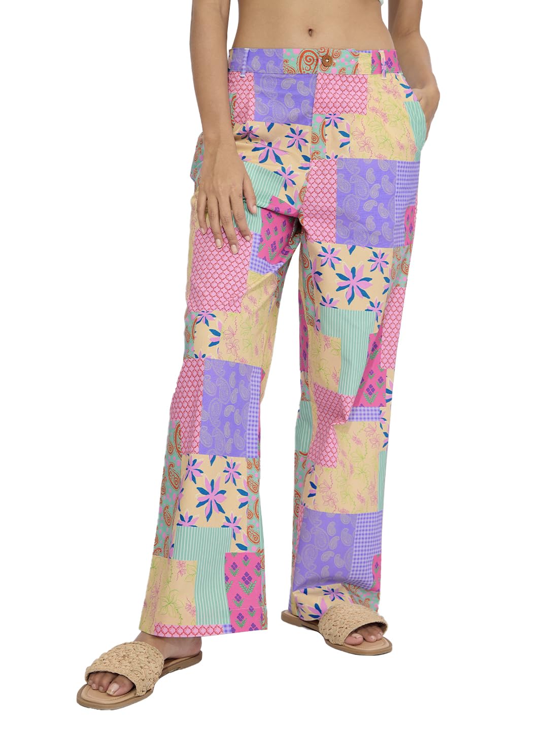 The Souled Store Pink Love All Over Printed Women and Girls Buttoned Cotton Straight Fit Comfortable Trendy Wide Leg Pants