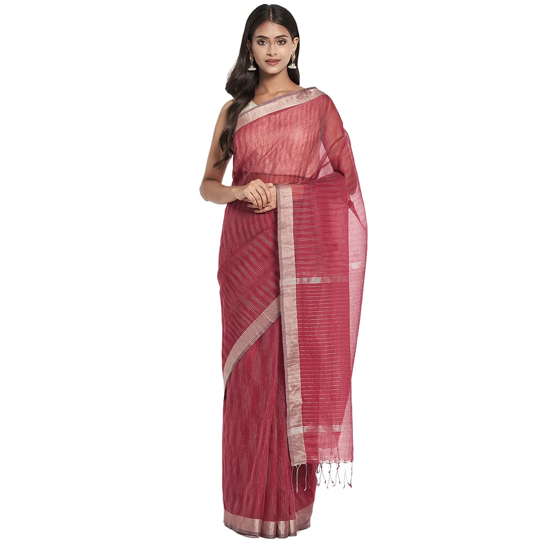 Fabindia Women Cotton Silk Abstract Sari Pink_Freesize