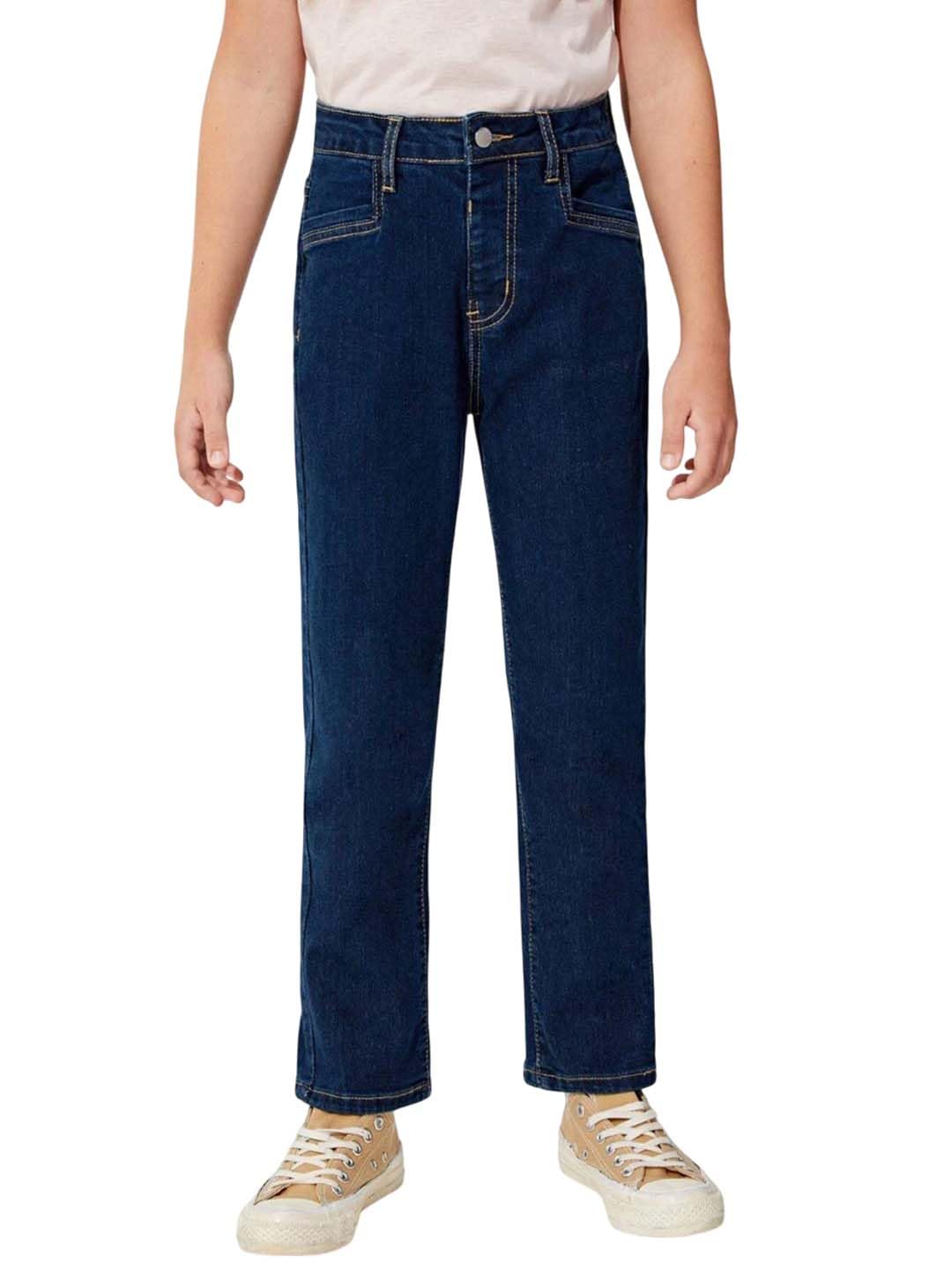 Kotty Boys Straight Fit Cotton Lycra Blend Solid Jeans Denim Blue