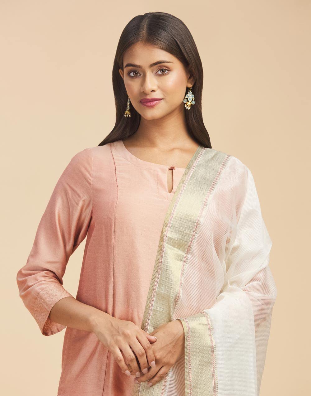 Fabindia Natural Cotton Silk Maheshwari Dupatta (Free Size) - 20047416
