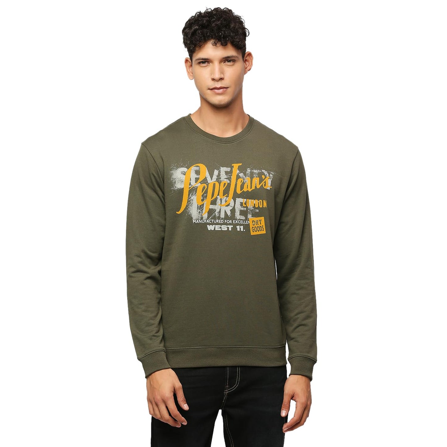 Pepe Jeans MenS Cotton Blend Crew Neck Sweatshirt (Pm582704_Olive Green