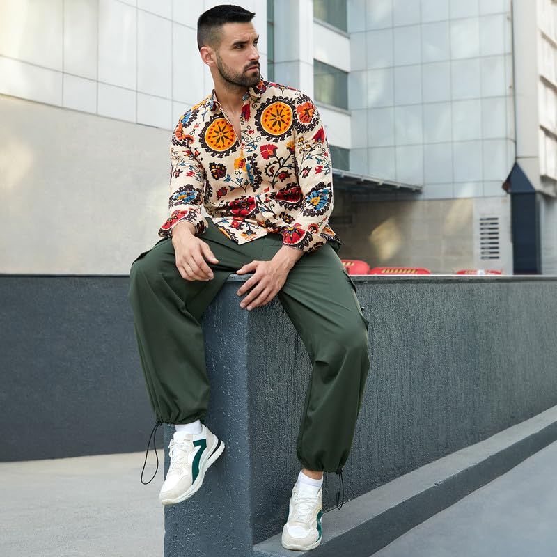 Campus Sutra Mens Multicolour Ethnic Floral Shirt for Casual Wear | Spread Collar | Long Sleeve | Button Closure | Cotton Shirt