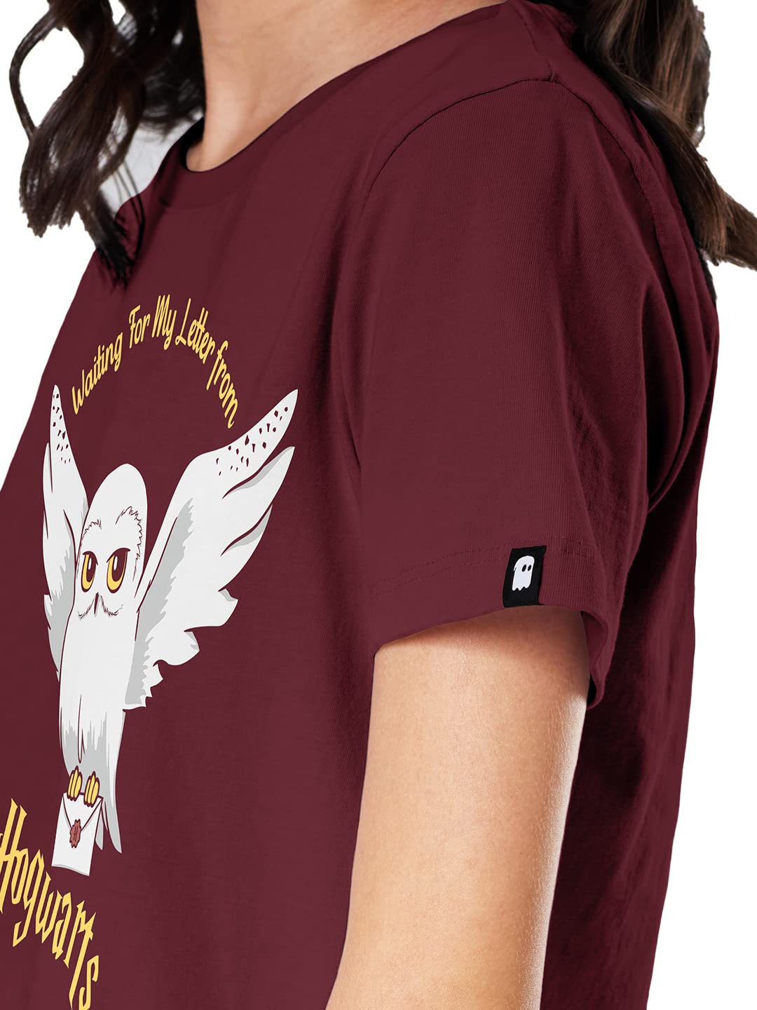 The Souled Store Women Official Harry Potter: Hedwig Special Burgundy Printed T-Shirt for Women Round Neck Half Sleeve Printed B