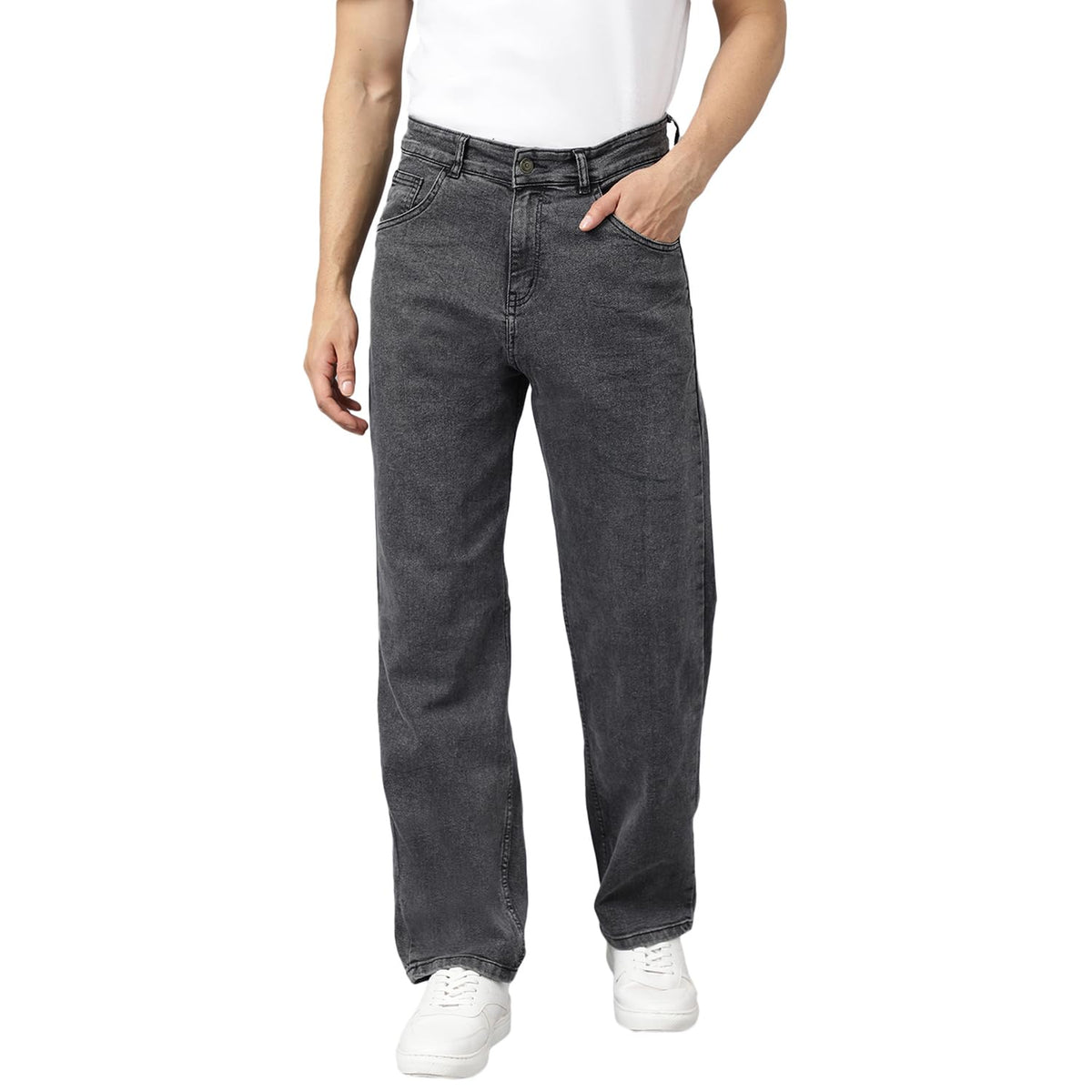 KOTTY Mens Cotton Lycra Blend Relaxed Fit Mid Rise Jeans Jet Black