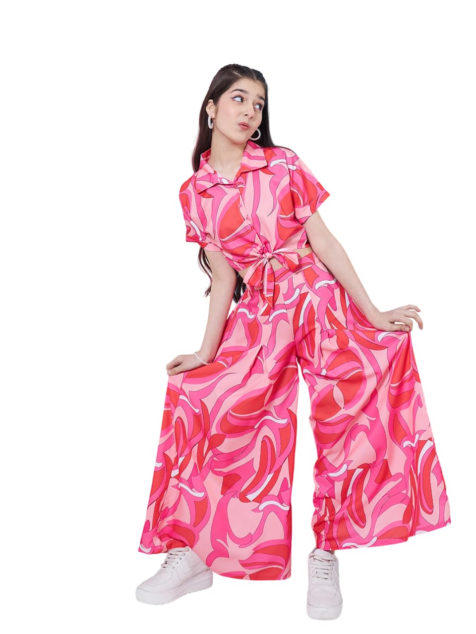 Pspeaches Girls Abstract Printed Top with Palazzos