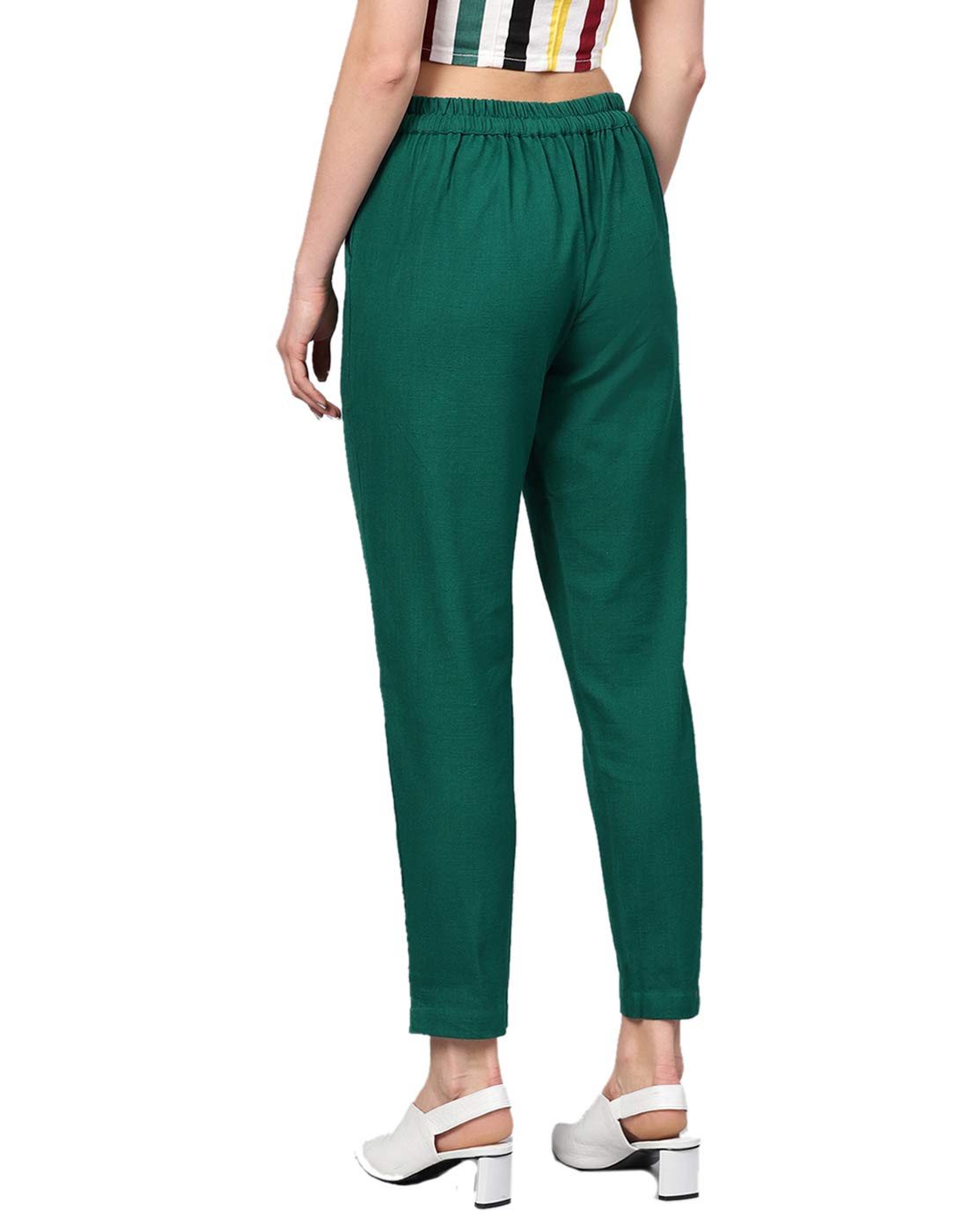 Digital Shopee Women Regular Fit Elastic Waist Full Length Cotton Formal Trouser For Casual Wear, Office Wear Green