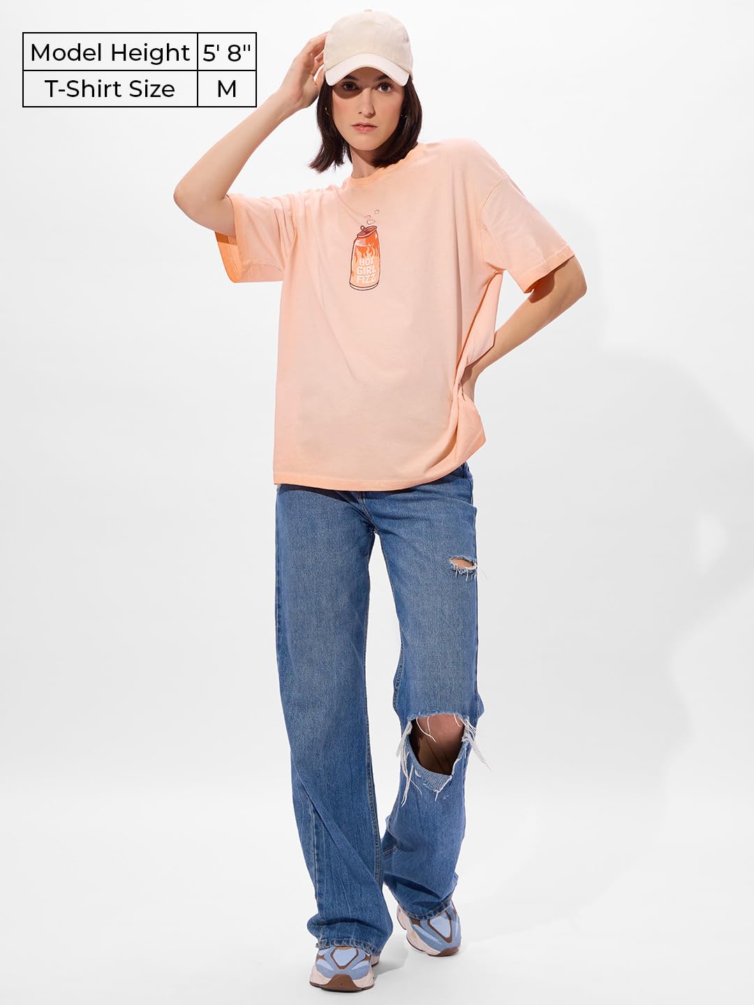 The Souled Store Hot Girl Fizz Women and Girls Short Sleeve Round Neck Black Graphic Printed Cotton Oversized T-Shirts