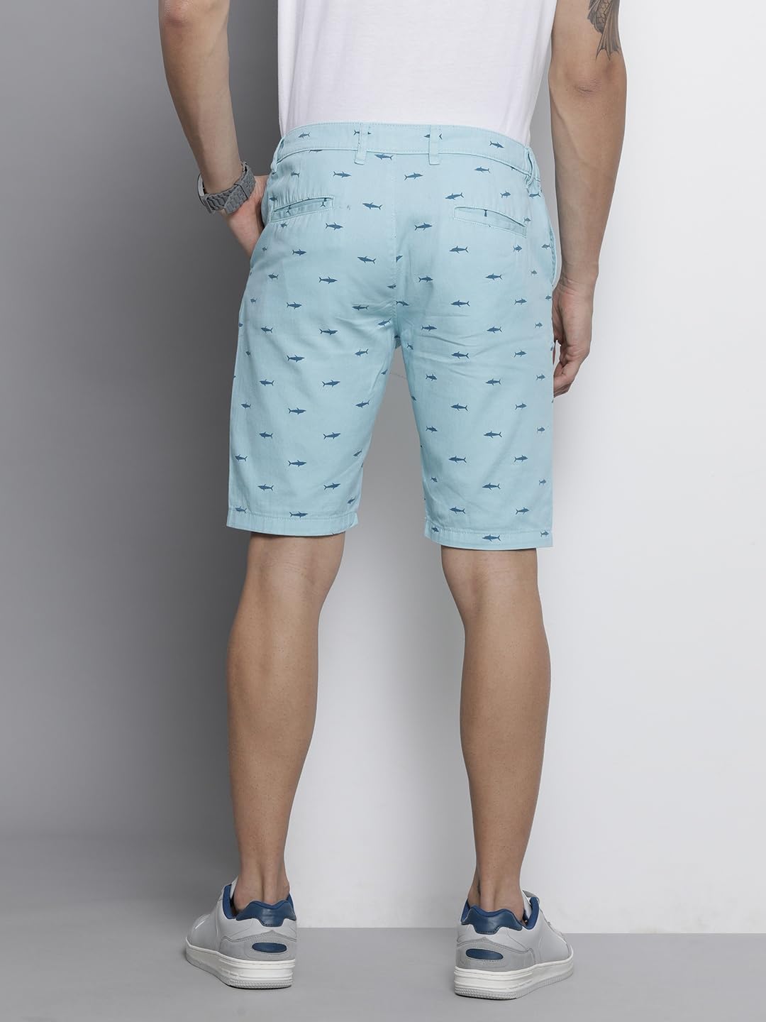 The Indian Garage Co Men Slim Fit Printed Mid-Rise Shorts Sea Blue
