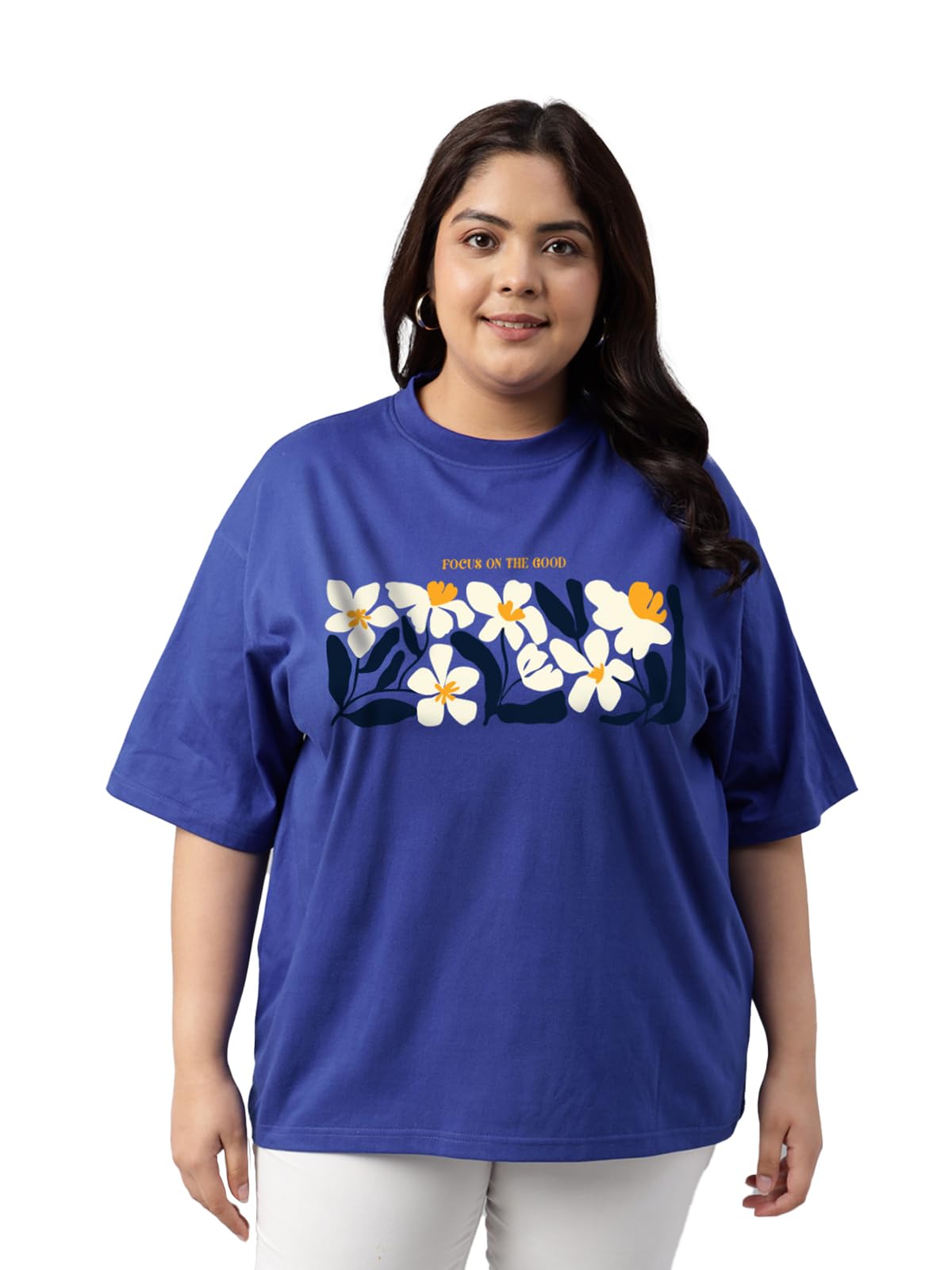 Juneberry 100% Pure Cotton Oversized Fit Latest & Trendy All Over Prints Half Sleeve Plus Size T-Shirt For Women & Girls (Ps_Jbf