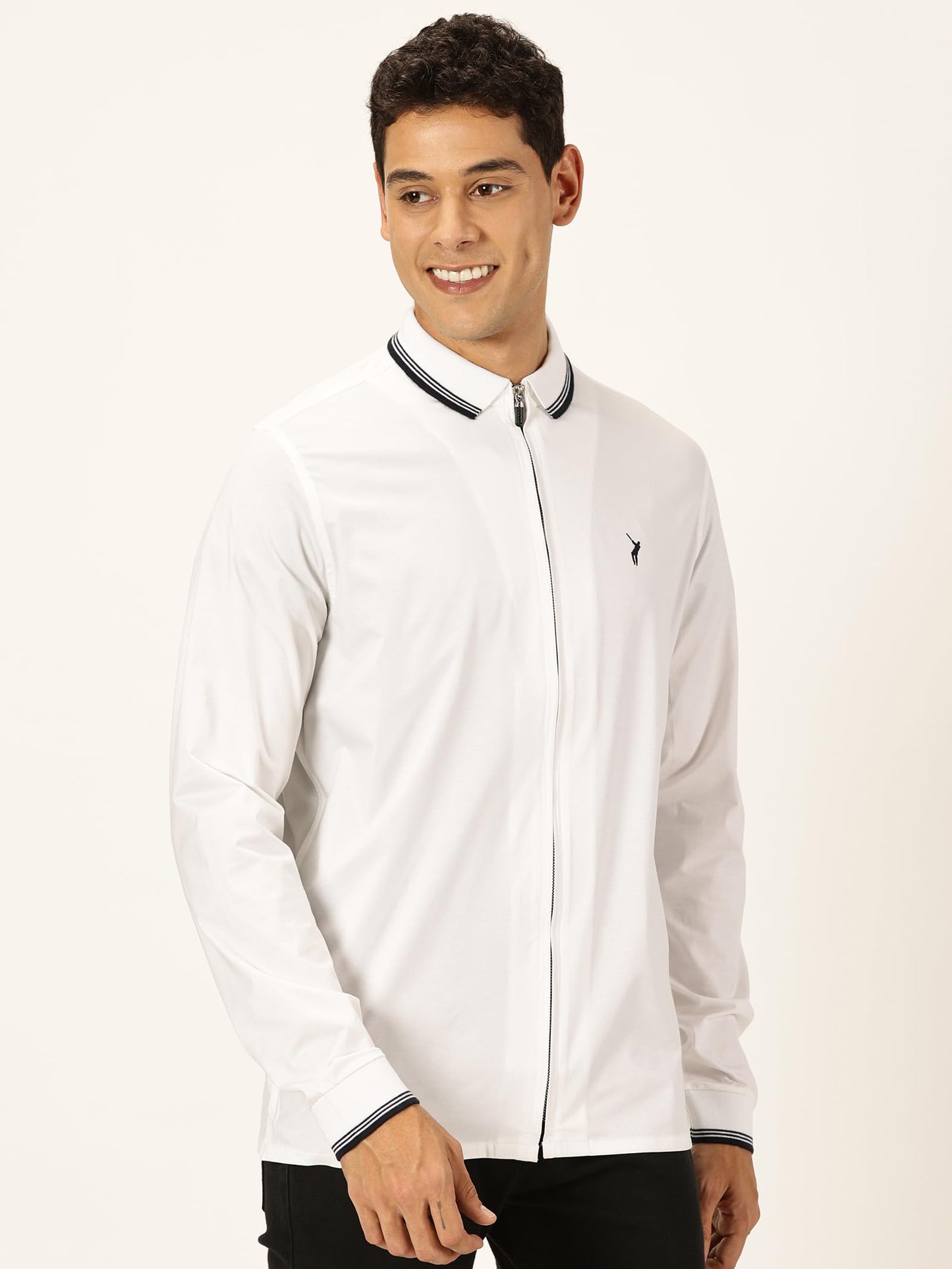Thomas Scott Full Sleeve Spread Collar Solid Color Jacket with Ribbed On Sleeve for Men White