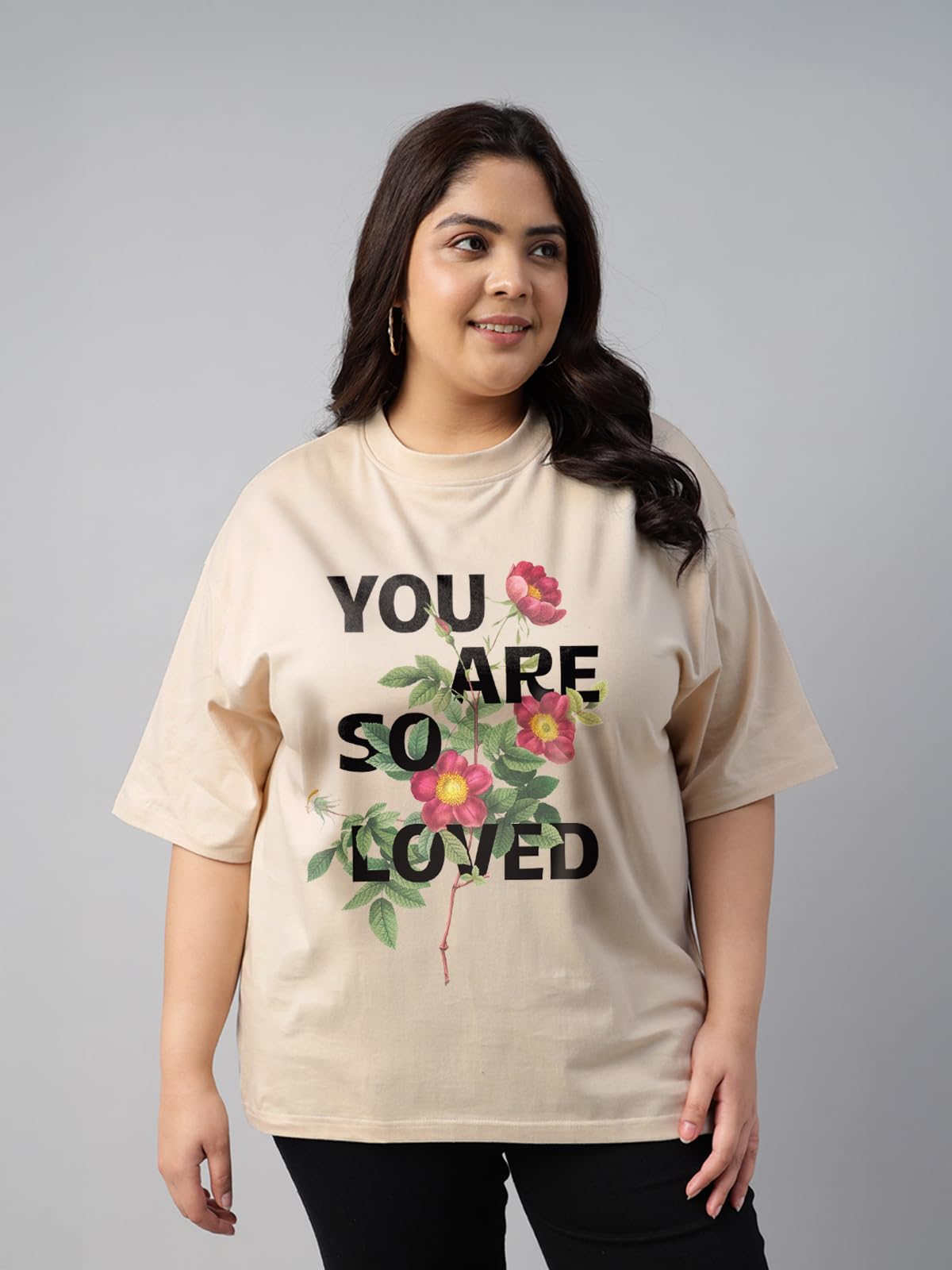 Juneberry 100% Pure Cotton Oversized Fit Latest & Trendy All Over Prints Half Sleeve Plus Size T-Shirt For Women & Girls (Ps_Jby