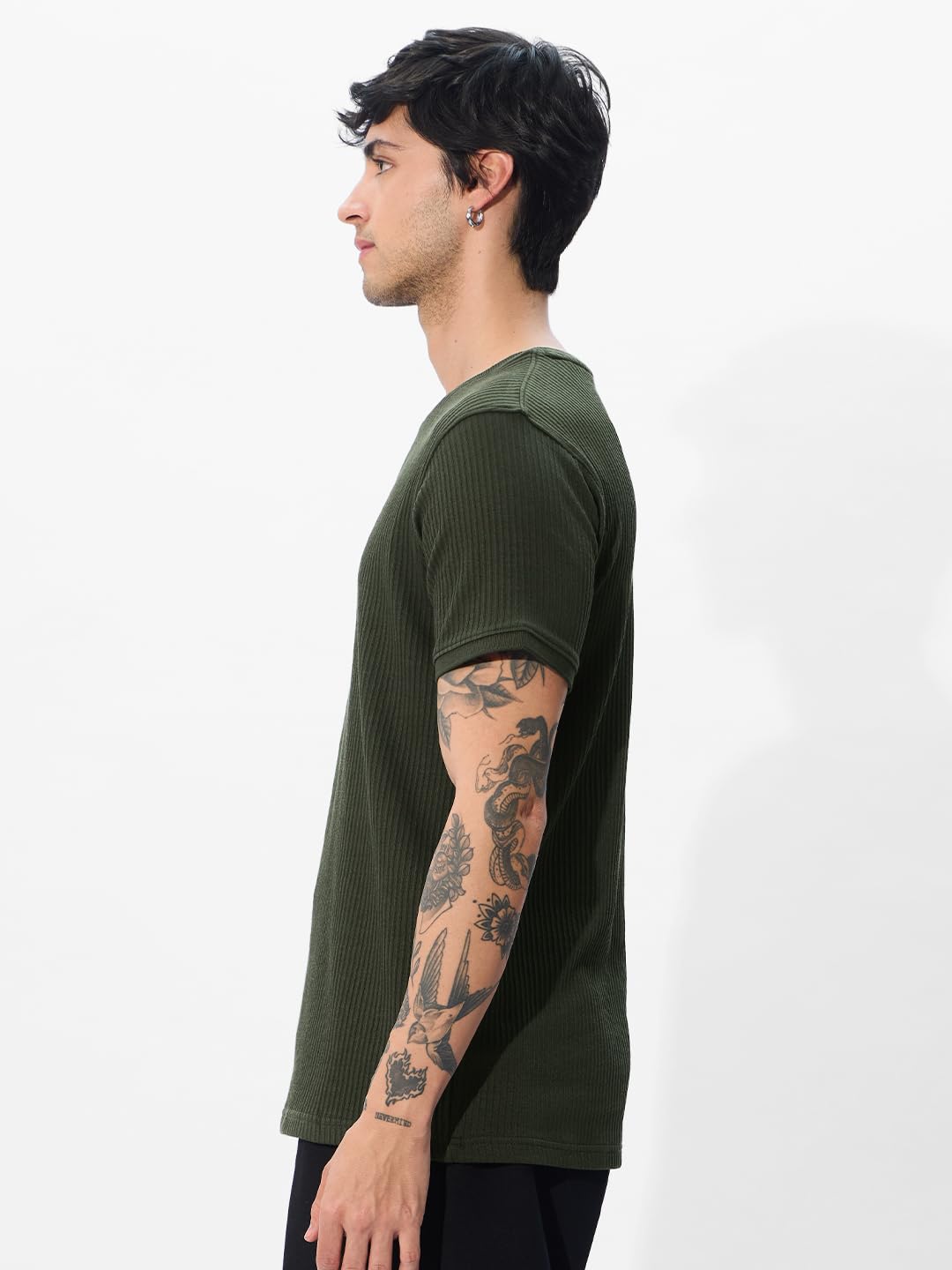 The Souled Store Official Korean T-Shirt: Olive Men and Boys Short Sleeves Round Neck Purple Graphic Printed Regular Fit Cotton