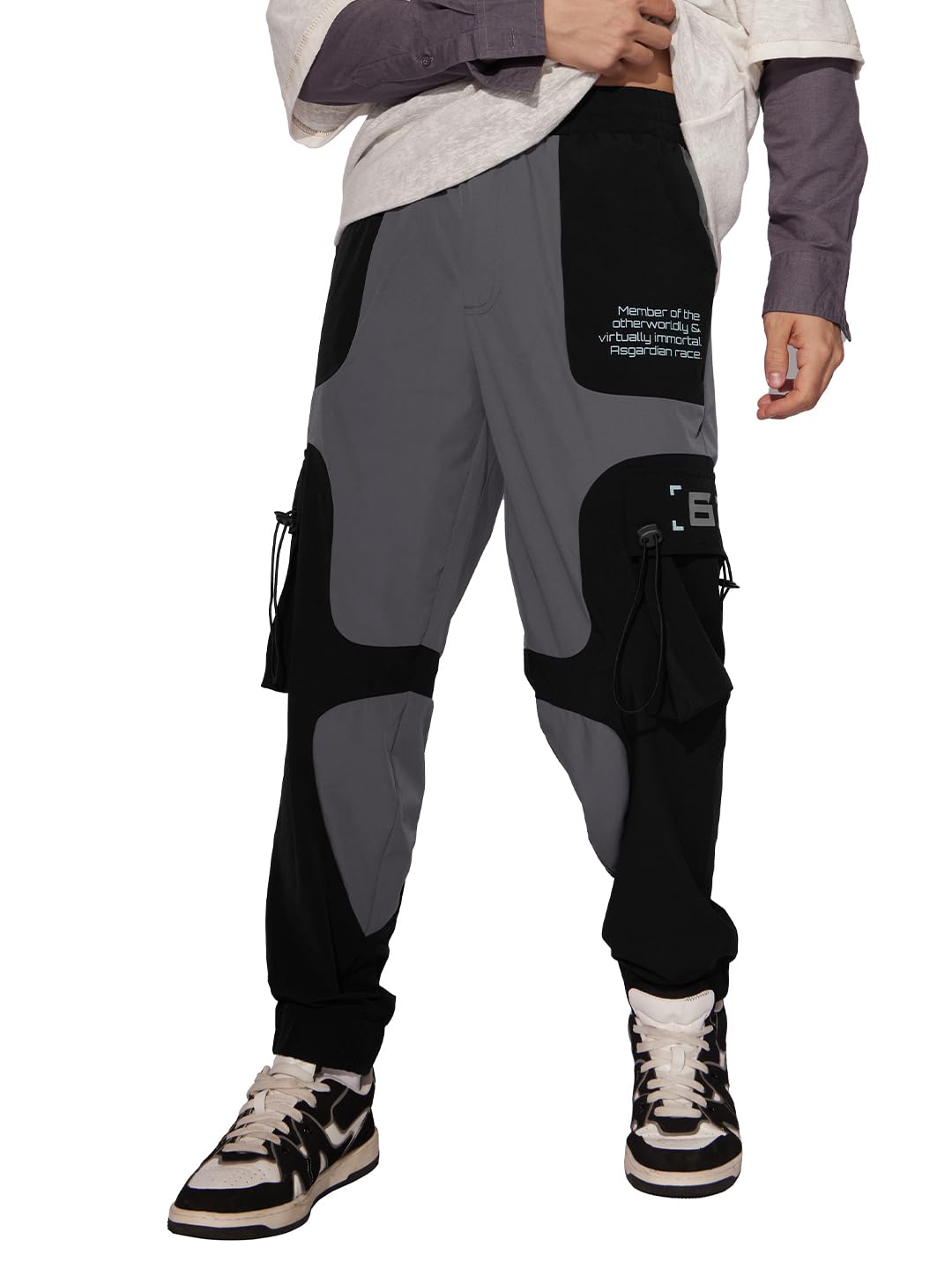 The Souled Store Official Thor: Mighty Avenger Men and Boys Pull On Grey and Black Nylon Blend Cargo Joggers