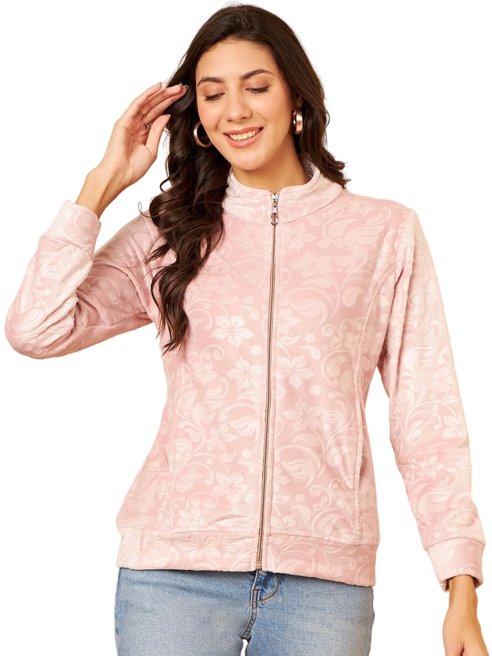 Modeve Full Sleeve Printed Women Jacket -Pink