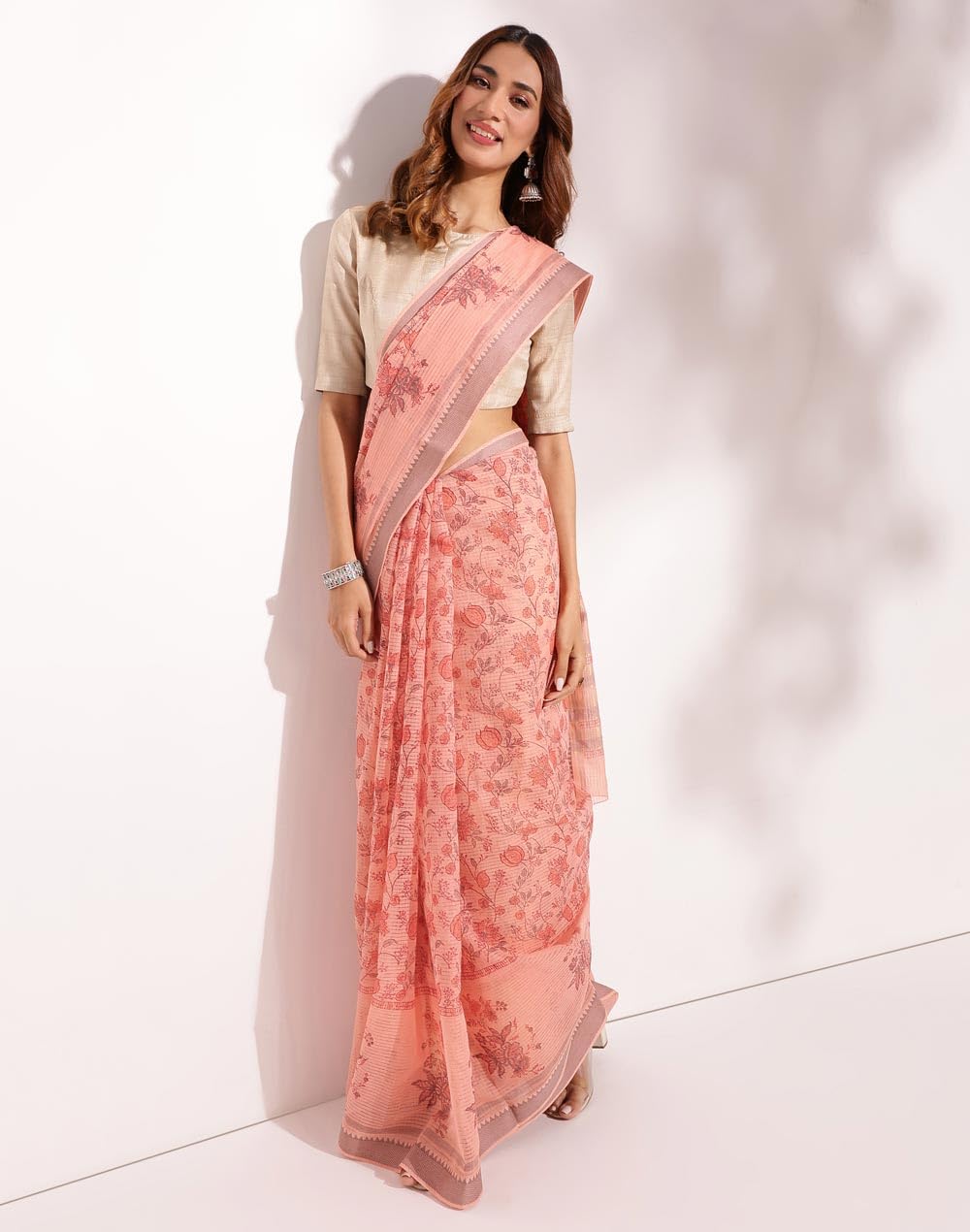 Fabindia Natural Cotton Hand Block Printed Sari